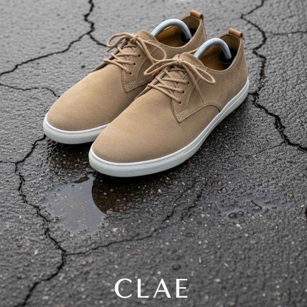 Clae Ellington SP Tan Suede Derby Sneakers Mens 9.5 Low Top Shoes Lace Up